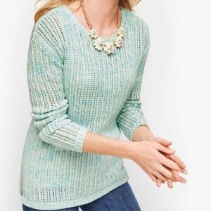 Talbots Open Stitch Space Dyed Sweater In Aqua Blue Sz MP